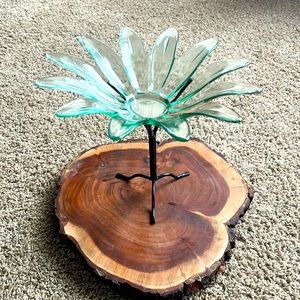 Glass flower shape dish on stand